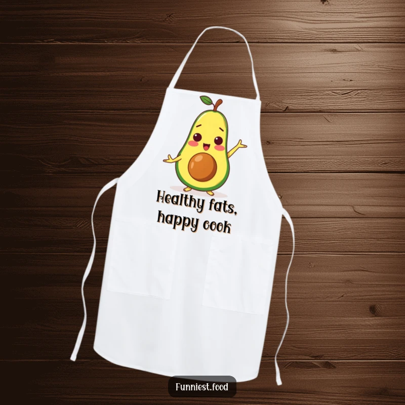 Funny surprised avocado character in a yoga pose, ready to assist in the kitchen with this humorous apron.