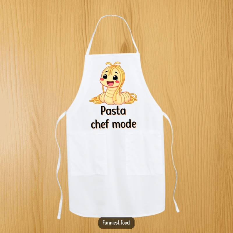 Funny spaghetti worm apron featuring a smiling worm made of spaghetti, adding humor and personality to any kitchen task.