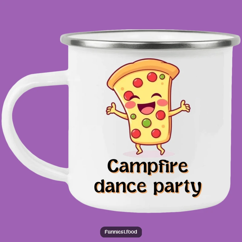 Funny Pizza Dance Camping Mug: Laughing Slice Grooves, Outdoor Gift!
