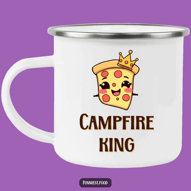 Funny Pizza Camping Mug: Crown Slice Adventure - Regal Outdoor Fun!