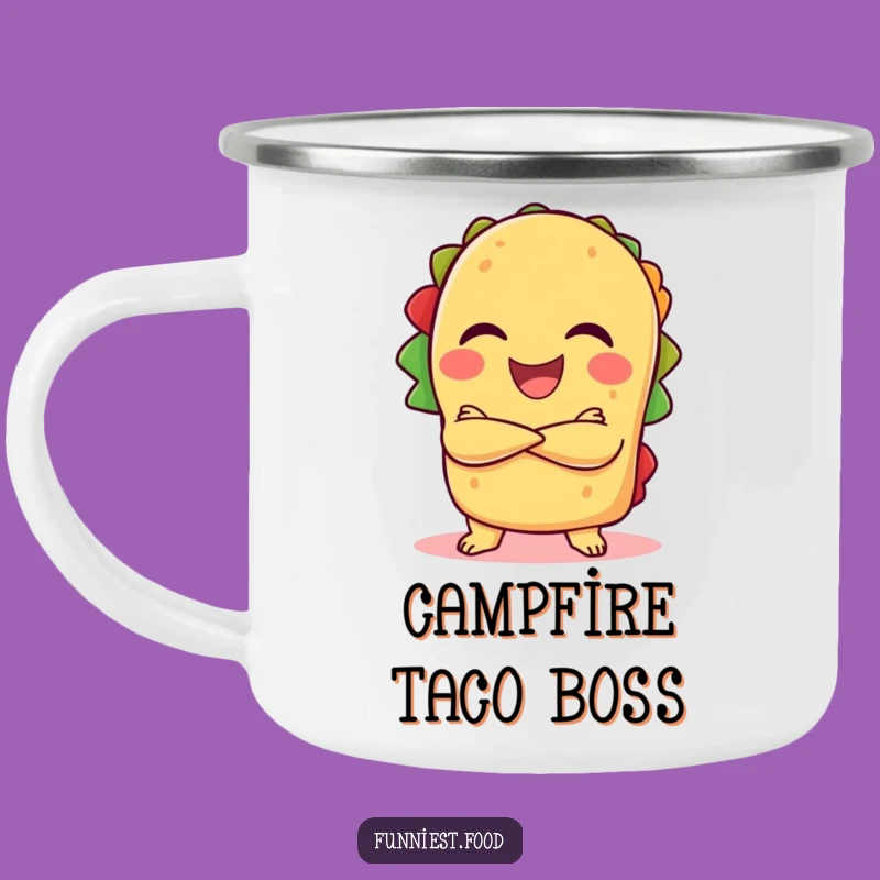 Funny Taco Laugh Camping Mug - Confident Taco with Crossed Arms, Durable Funny Gift
