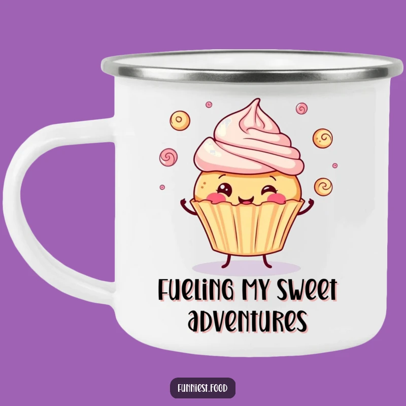 Funny Cupcake Juggling Camping Mug - Adventure Fuelled by Sweet Humor