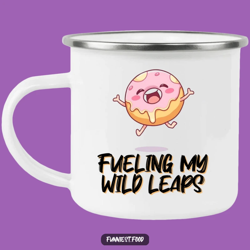 Funny Donut Leap Camping Mug: Adventure-Ready Pastry Cup