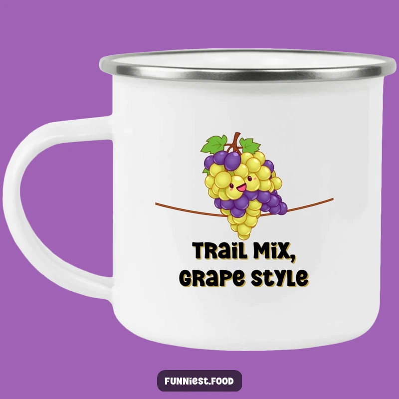Funny Grape Tightrope Camping Mug - Adventure Fuelled by Fruit Fun