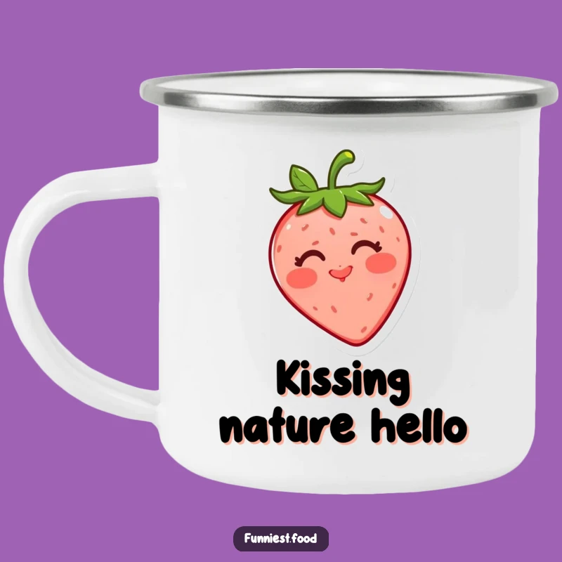 Funny Strawberry Kiss Camping Mug: Enjoy Outdoors with This Cheerful Fruit Drinkware