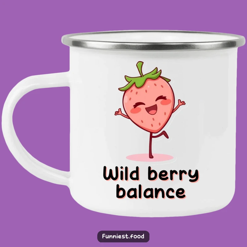 Funny Strawberry Wink Camping Mug - Grinning Berry Balancing, Durable Funny Gift