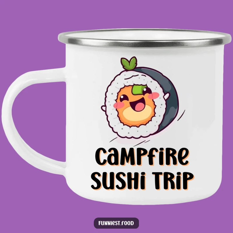 Funny Sushi Roll Camping Mug - Cheerful Maki Rolling Downhill, Durable Funny Gift