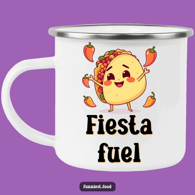 Funny Taco Juggling Camping Mug: Rugged Spicy Character, Humorous Outdoor Drinkware