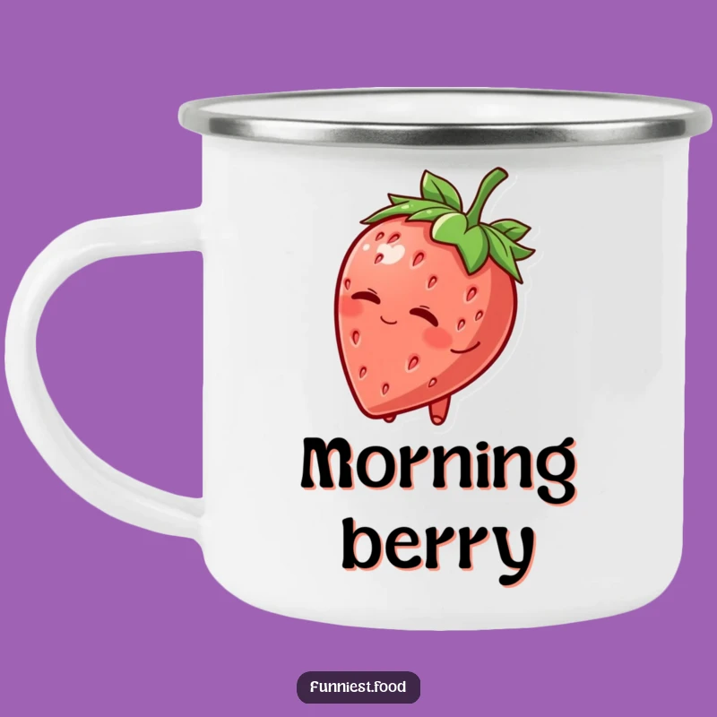 Funny Strawberry Hat Wink Camping Mug: Durable Fruit Character, Humorous Outdoor Drinkware