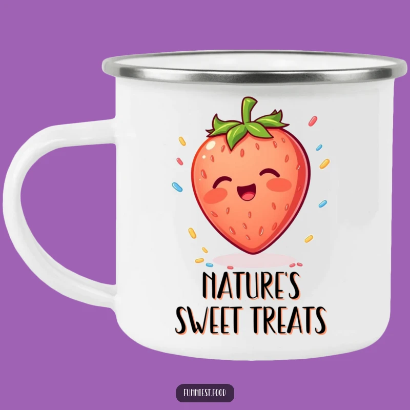 Funny Strawberry Sprinkle Camping Mug: Sweet Adventures, Joyful Sips Outdoors, Perfect Gift
