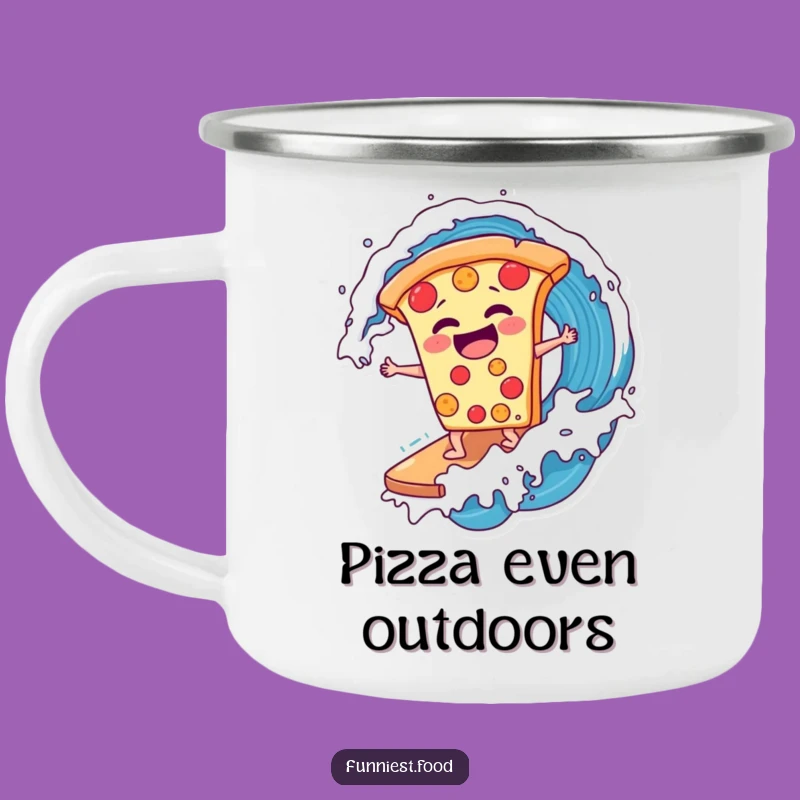 Funny Pizza Surfer Camping Mug: Adventure Fuel, Excellent Funny Gift