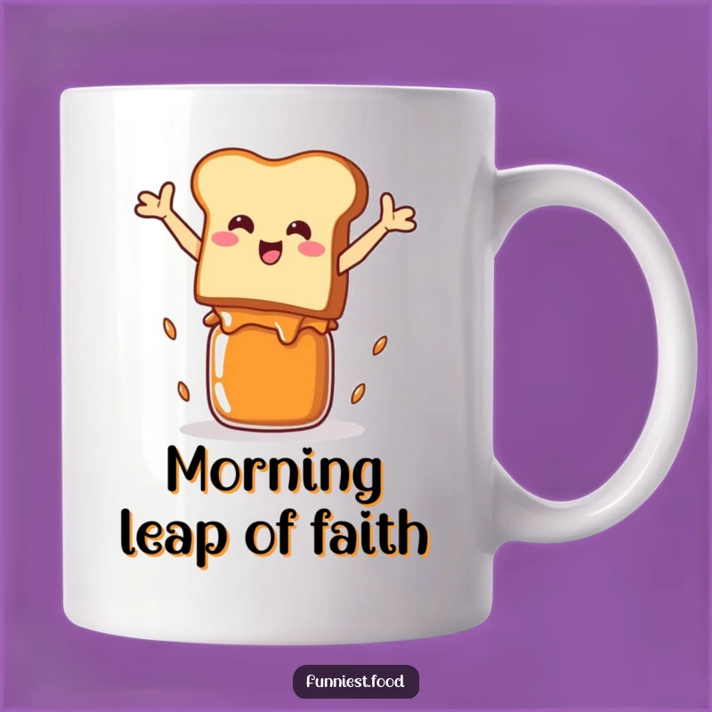 Funny Toast Leap Mug: Hilarious Breakfast Character for a Joyful Morning Gift
