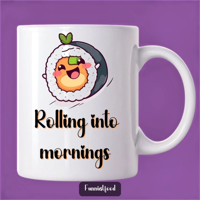Funny Sushi Roll Mug - Cheerful Maki Rolling Downhill, Perfect Funny Gift