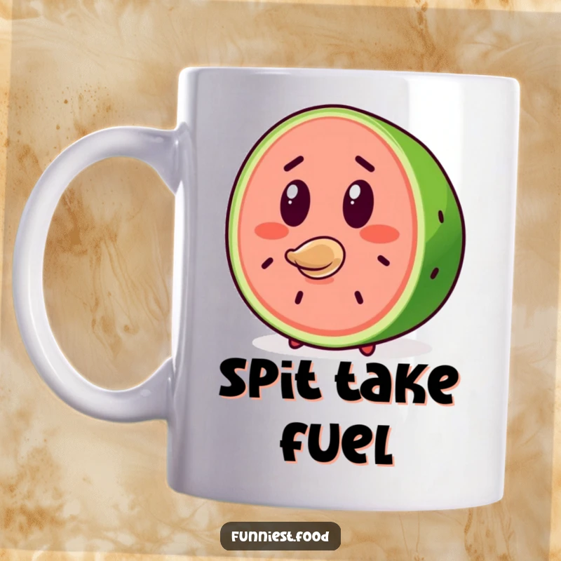 Funny Watermelon Mug: A surprised watermelon slice character has a seed flying from its mouth, capturing a funny, startling moment.
