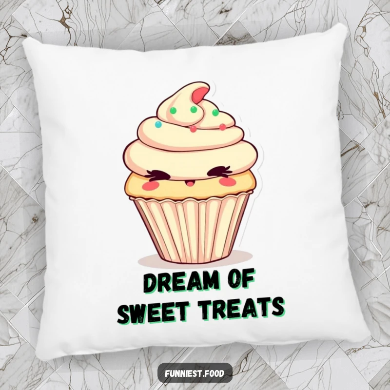 Funny Pillow designed as a cheeky cupcake winking mischievously, offering comfort and a sweet, playful vibe.