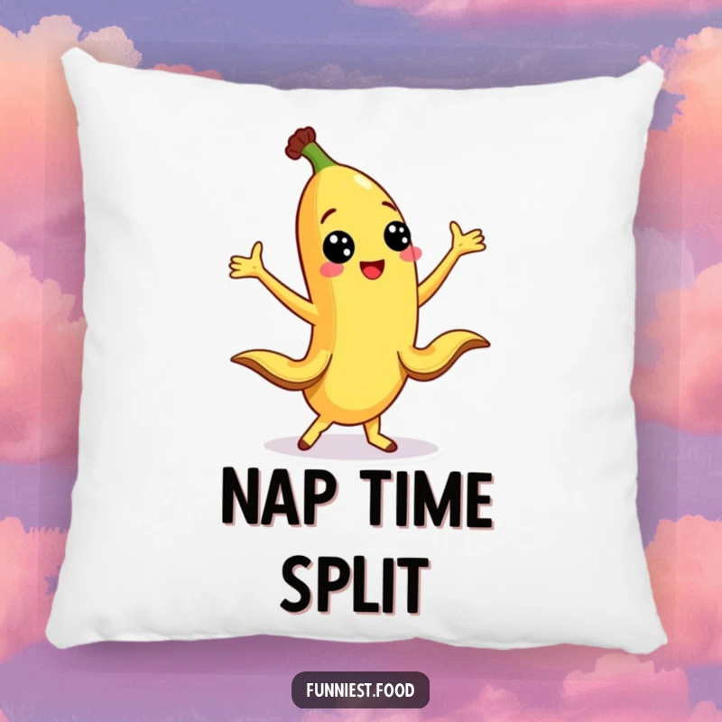 Funny banana character dancing on a throw pillow, bringing comfort and a dose of silly fruit humor.