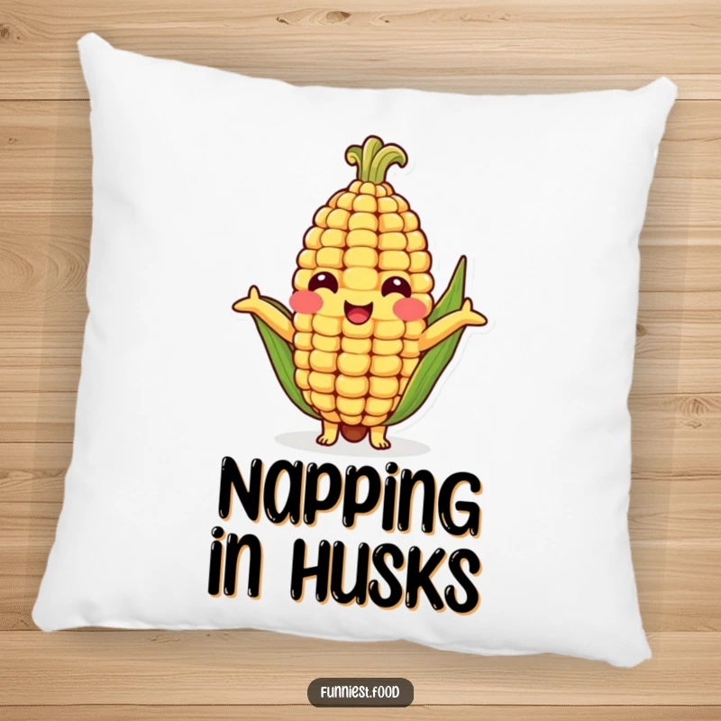 Funny pillow featuring a plush corn cob character with arms open, offering a soft, humorous embrace and cheerful decoration.