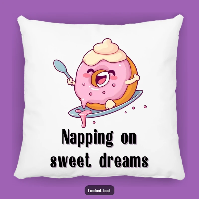 Funny Donut Surfing Pillow: Soft & Hilarious Donut Riding a Spoon, Comfy Sweet Gift!