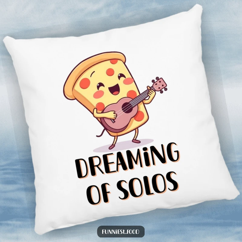 Funny Pizza Pillow: A cheerful pizza slice character plays a tiny ukulele, adding comfort and humor to any seating area.