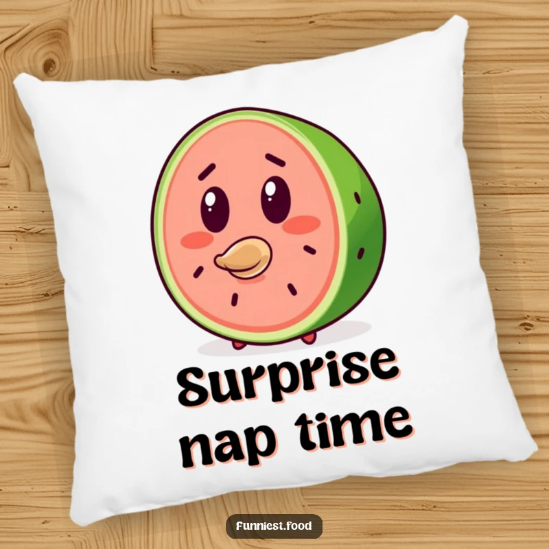 Funny Watermelon Pillow: A surprised watermelon slice character ejects a seed, perfect for adding comfort and humorous surprises.