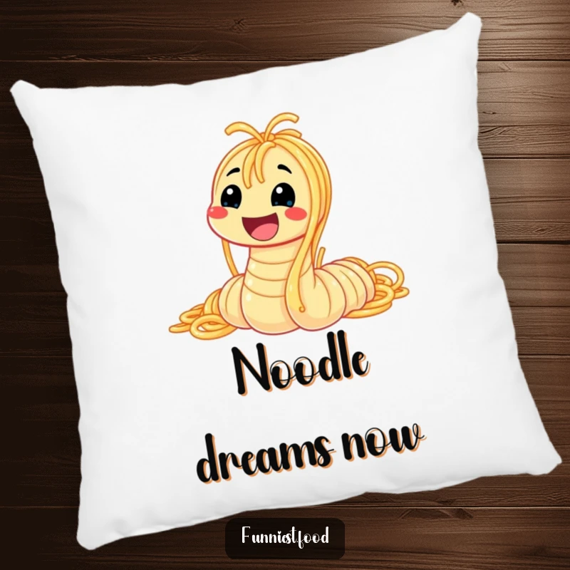 Funny spaghetti worm pillow with a smiling worm made of pasta, offering comfort and a playful, food-themed touch to any room.