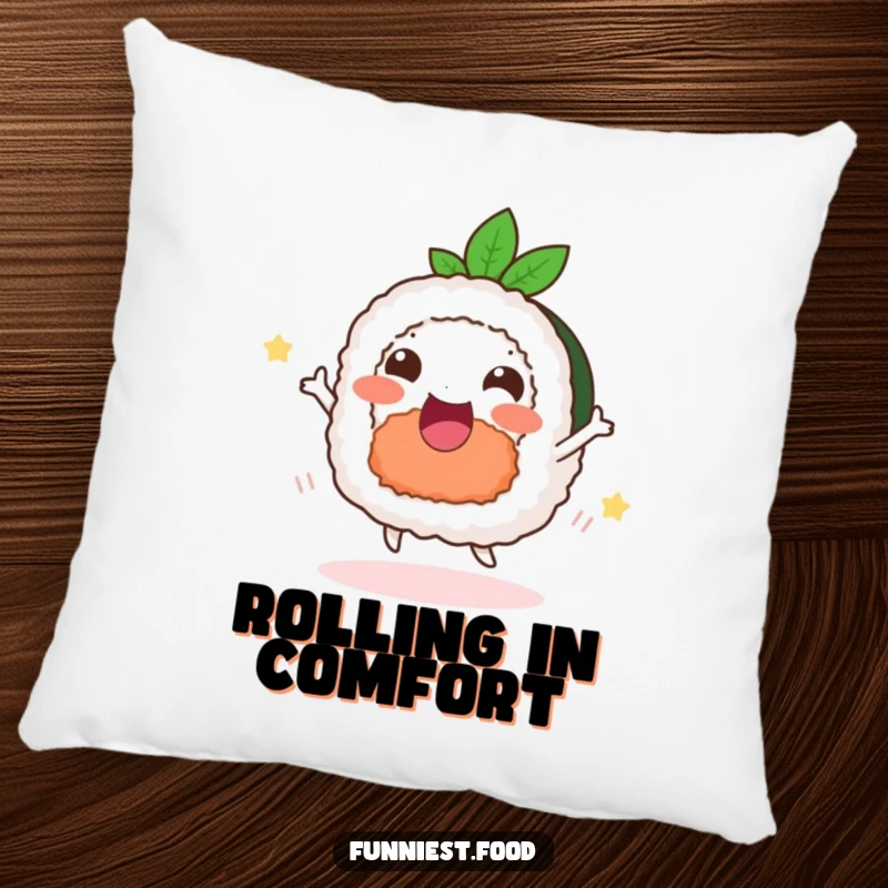 Funny happy sushi roll pillow, a delighted roll dancing, soft and humorous cushion.