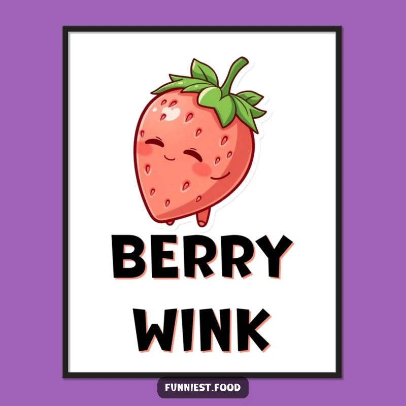 Funny Strawberry Hat Wink Digital Art: Charming Fruit, Instant Humorous Wall Decor