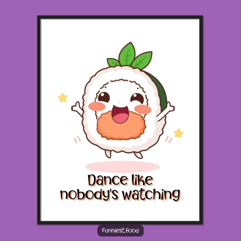 Funny Delighted Sushi Digital Art: Happy Dance Print for Instant Joy