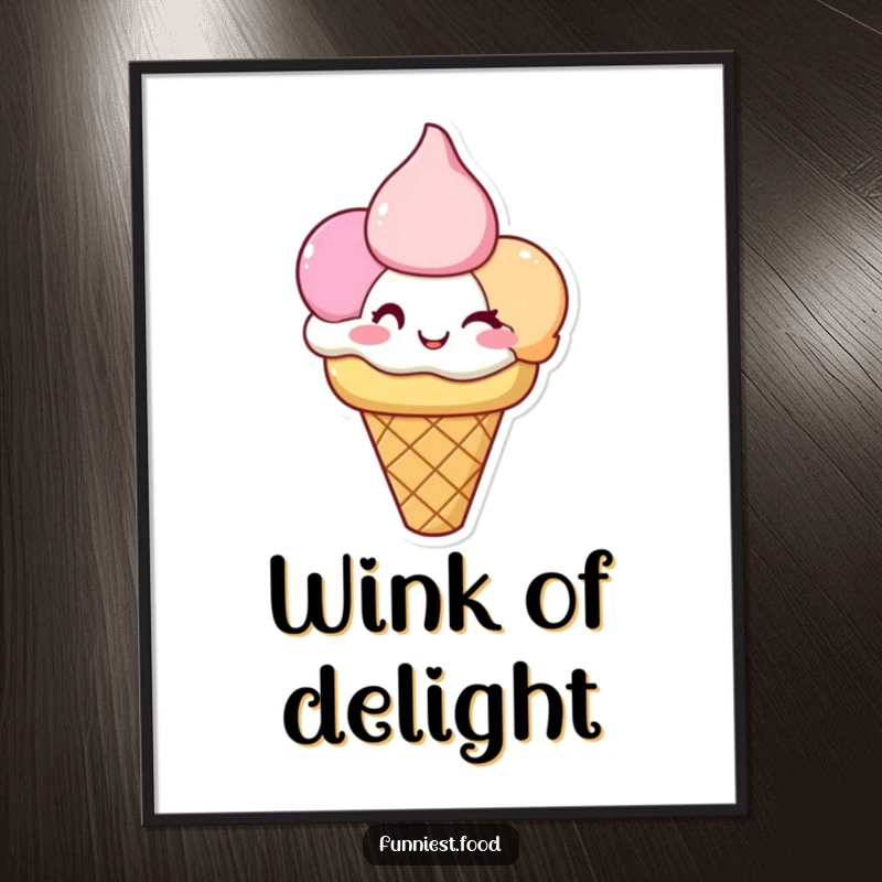 Funny Ice Cream Digital Art: A happy triple-scoop ice cream cone winks, perfect for adding sweet and humorous decor.