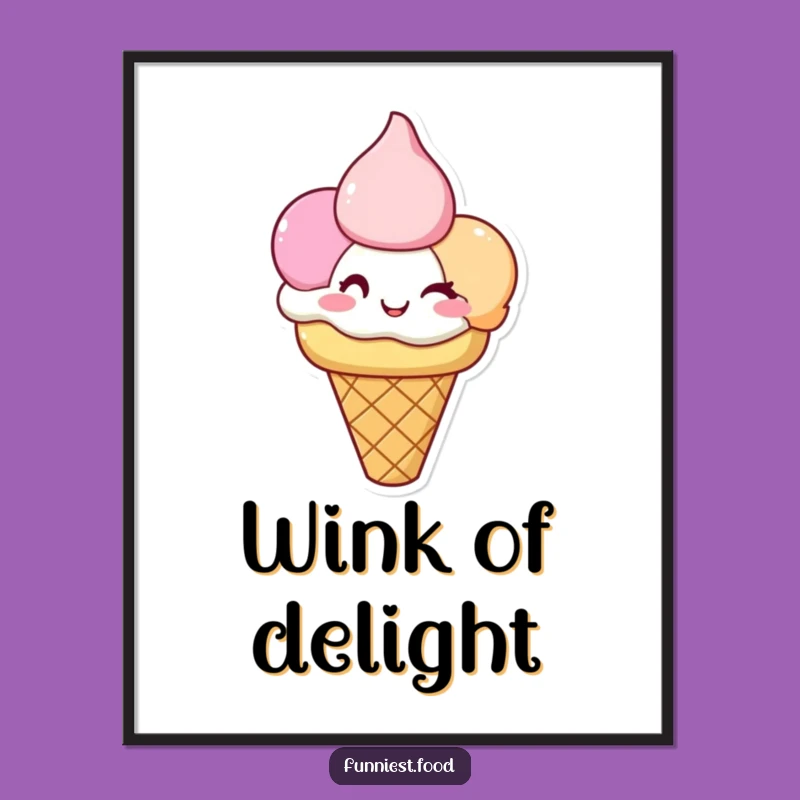 Funny Ice Cream Digital Art: Sweet Winking Cones Print, Perfect Gift