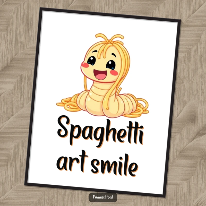 Funny spaghetti worm digital art print of a smiling worm made of spaghetti, perfect for instant download and adding culinary humor.