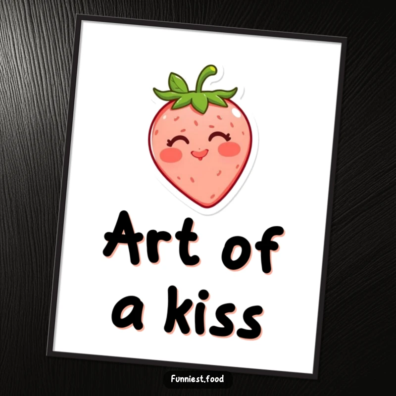 Funny strawberry digital art print of a cheerful red strawberry blowing a kiss, perfect for instant download and adding humor to any space.