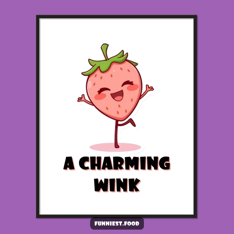 Funny Strawberry Wink Digital Art - Grinning Berry Balancing, Instant Funny Gift Download