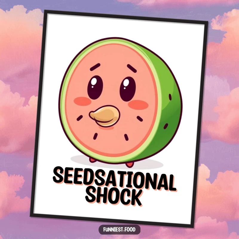 Funny Watermelon Digital Art: A surprised watermelon slice character with a flying seed, perfect for adding humorous decor.
