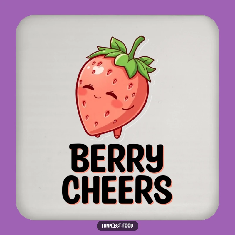 Funny Strawberry Hat Wink Coaster: Protective Fruit Character, Humorous Tabletop Decor
