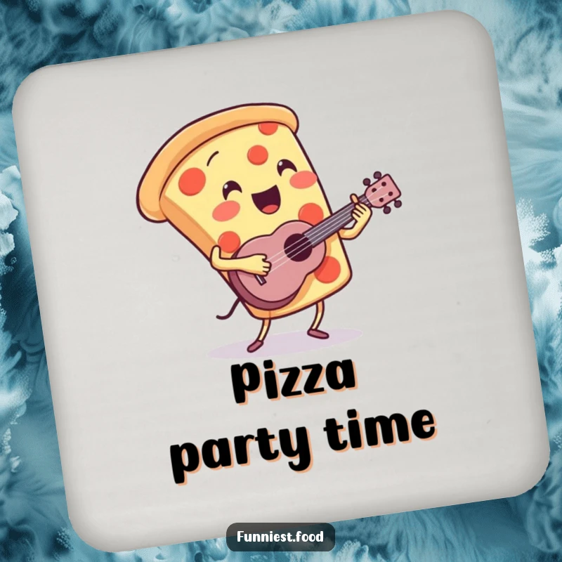 Funny Pizza Coaster: A pizza slice character plays a ukulele, protecting surfaces with musical flair and humor.