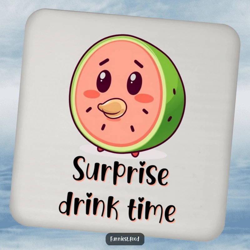 Funny Watermelon Coaster: A surprised watermelon slice character ejects a seed, protecting surfaces with humorous flair.