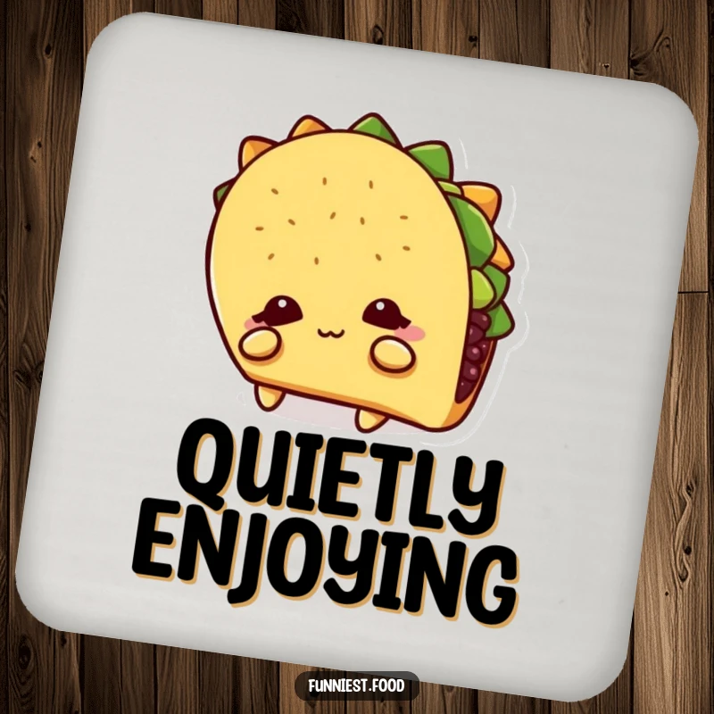 Funny Coasters: A shy taco character hides behind its shadow, a humorous addition to protect your surfaces.