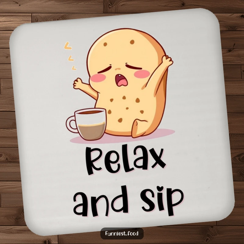 Funny Bagel Coaster: A sleepy bagel character yawns near a coffee cup, a humorous and protective accessory for any table.