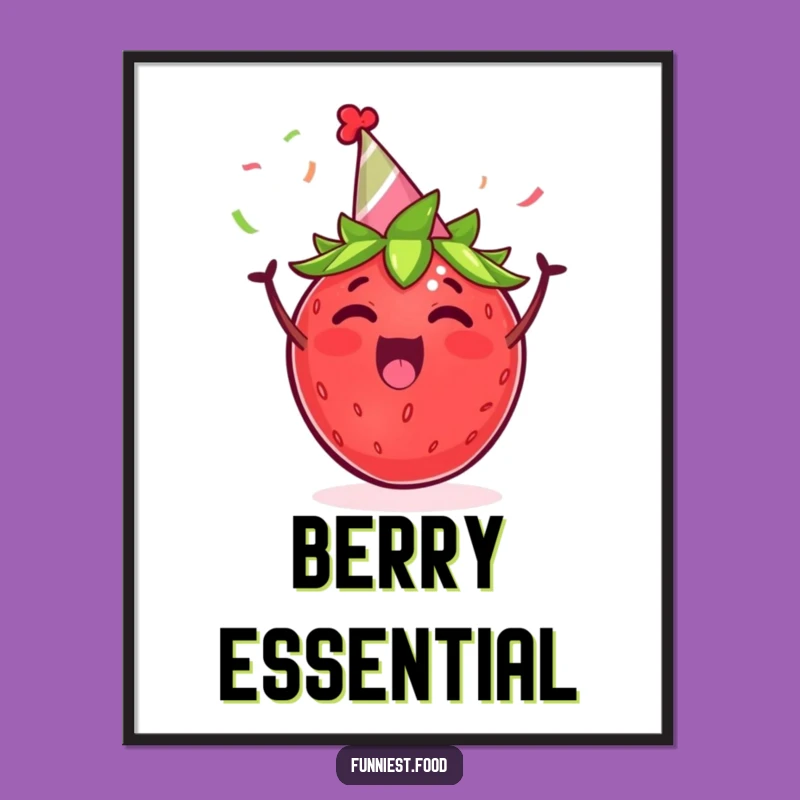 Funny Excited Strawberry Poster: Cheerful Party Decor for Humorous Spaces