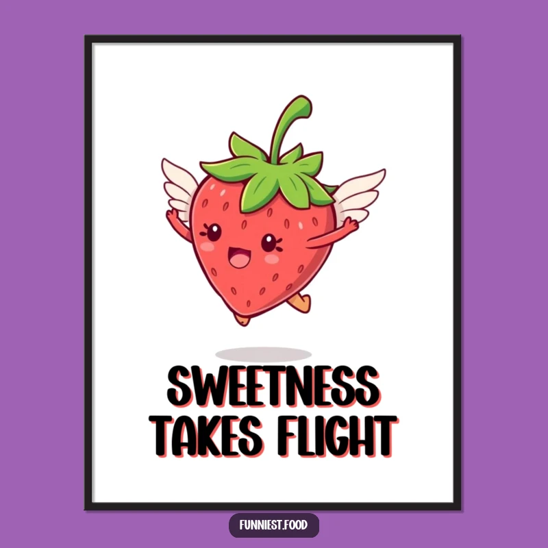Funny Flying Strawberry Poster: Sweet Wall Art, Makes a Charming Funny Gift