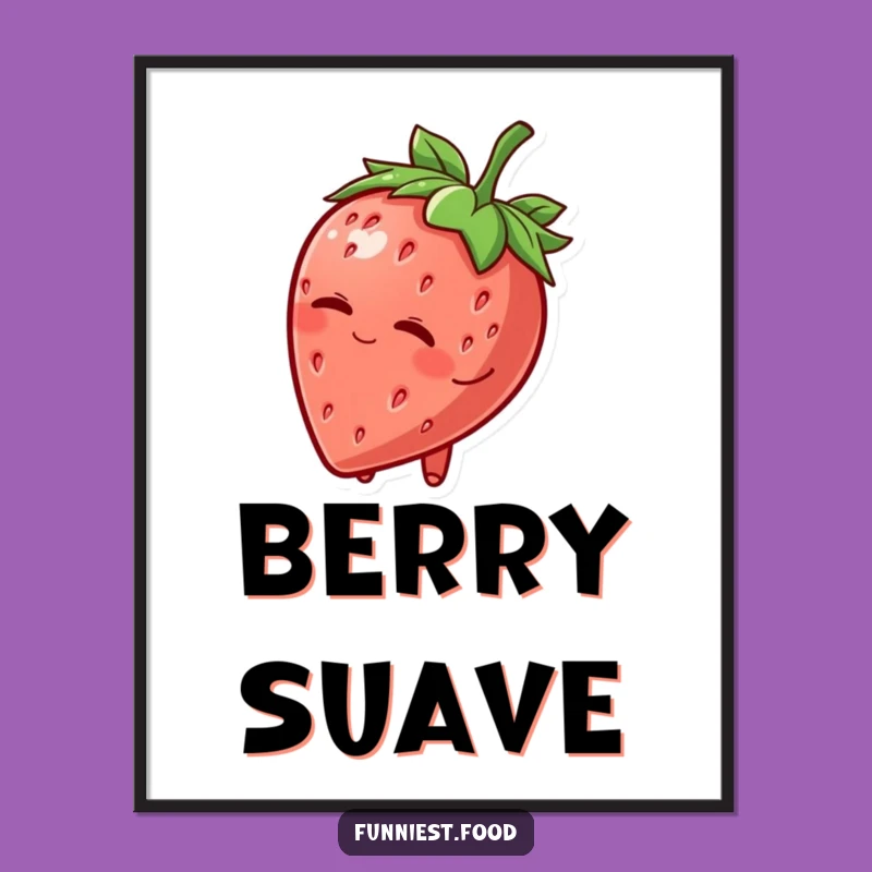 Funny Strawberry Hat Wink Poster: Charming Fruit Character, Vibrant Humorous Wall Art