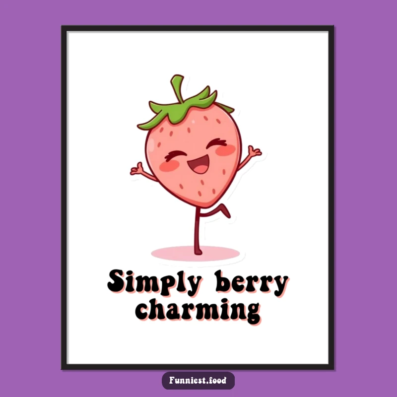 Funny Strawberry Wink Poster - Grinning Berry Balancing, Vibrant Funny Gift Decor