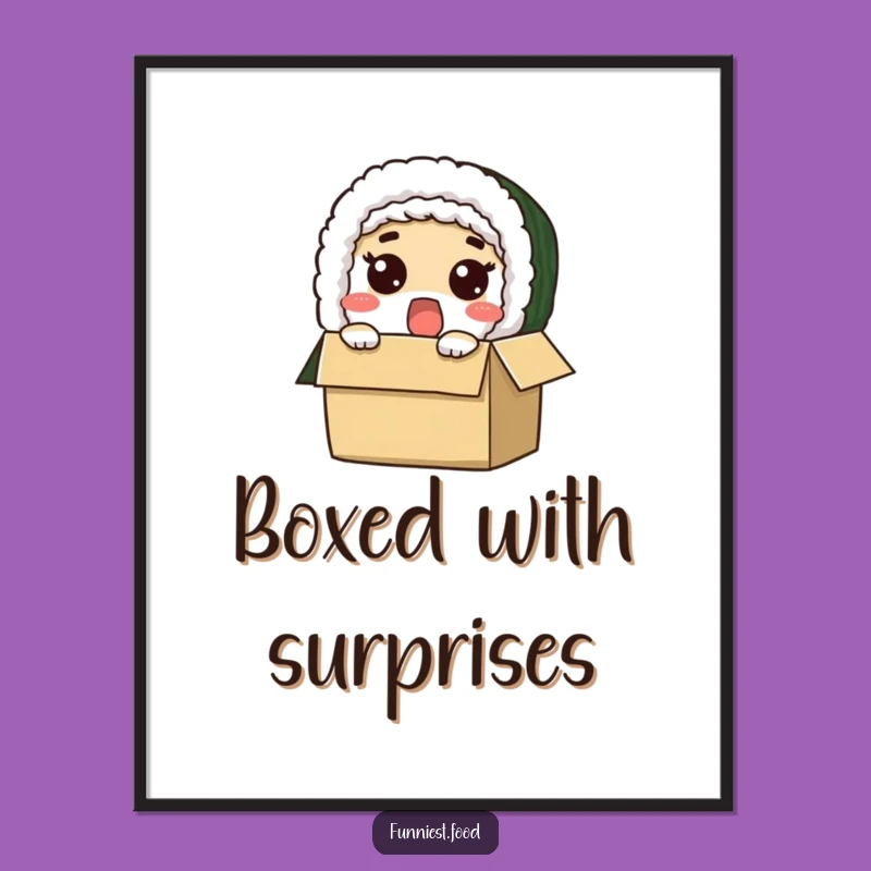 Funny Surprised Sushi Roll Poster Hilarious Wall Art for Food Lovers