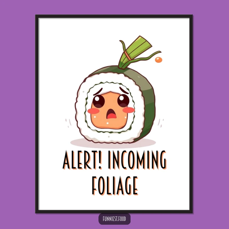 Funny Sushi Roll Poster: A Hilarious Startled Moment, Perfect for Wall Art Gift