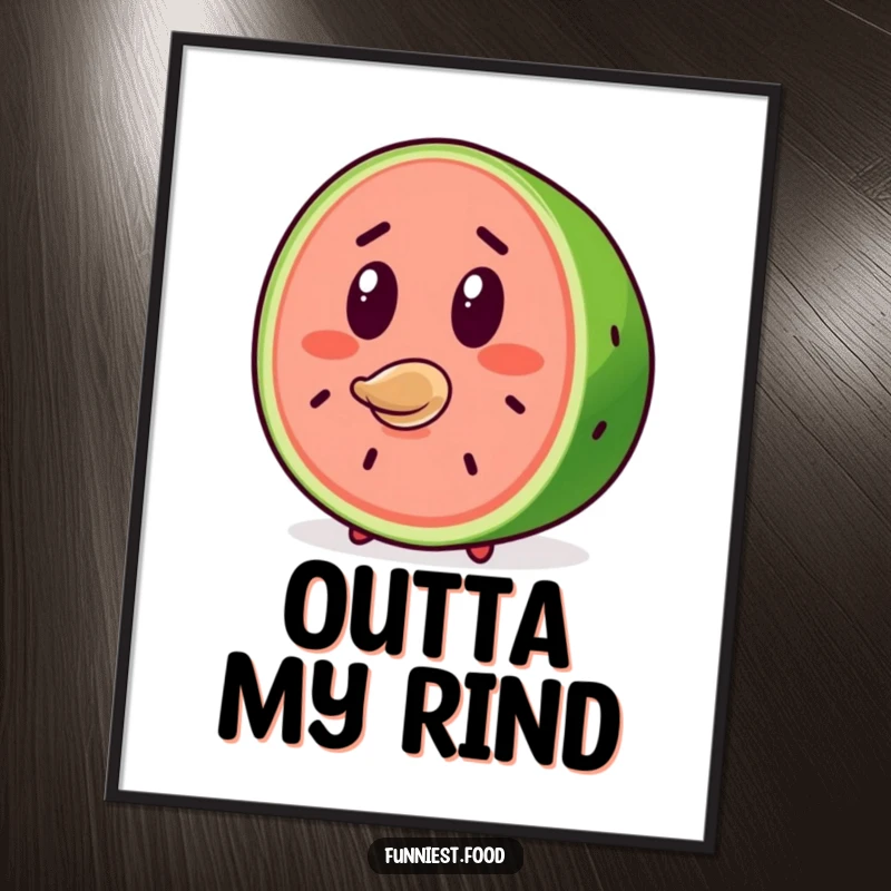 Funny Watermelon Poster: A surprised watermelon slice character with a seed flying from its mouth, perfect for humorous wall art.