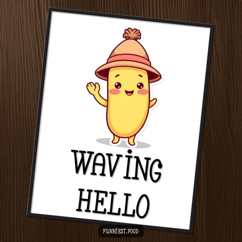 Funny Banana Poster: A silly banana character wearing a hat waves cheerfully, bringing playful energy to any wall.