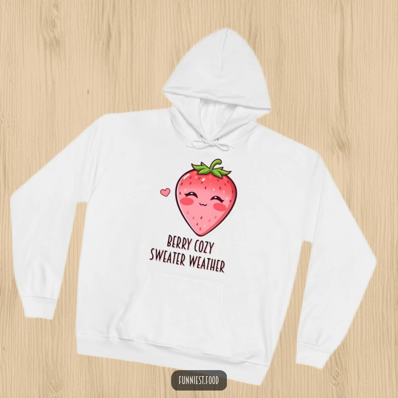 Funny hoodie featuring a smiling strawberry blowing a kiss, offering cozy comfort and sweet, humorous style for any occasion.