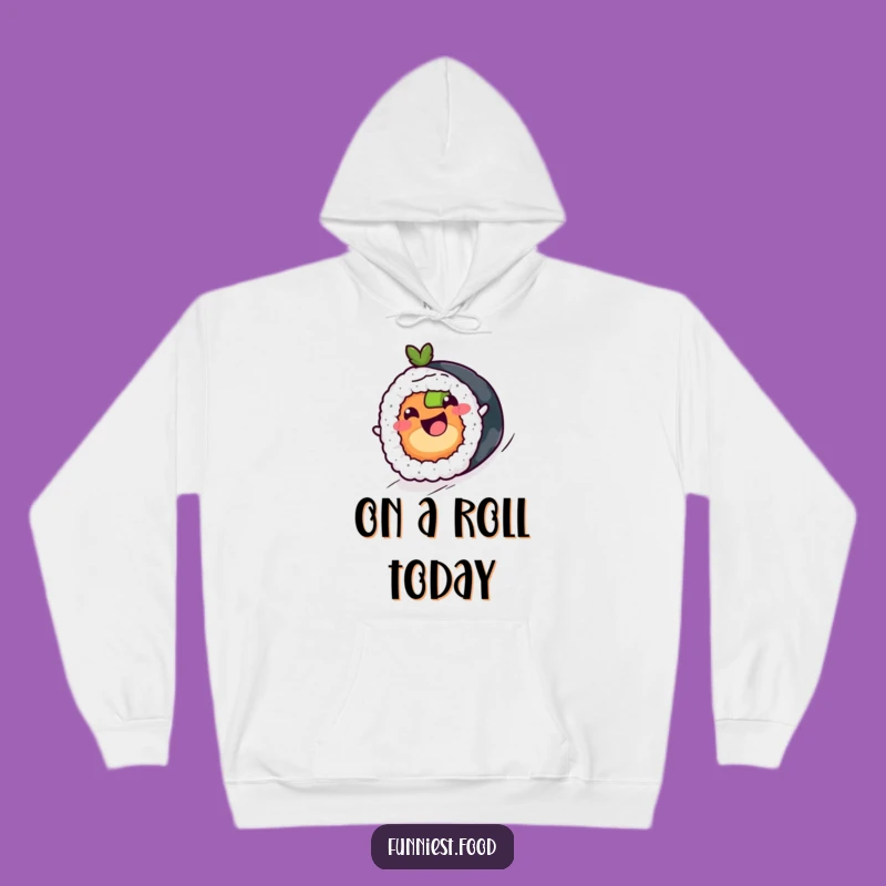 Funny Sushi Roll Hoodie - Cozy Cheerful Maki Rolling Downhill, Ideal Funny Gift