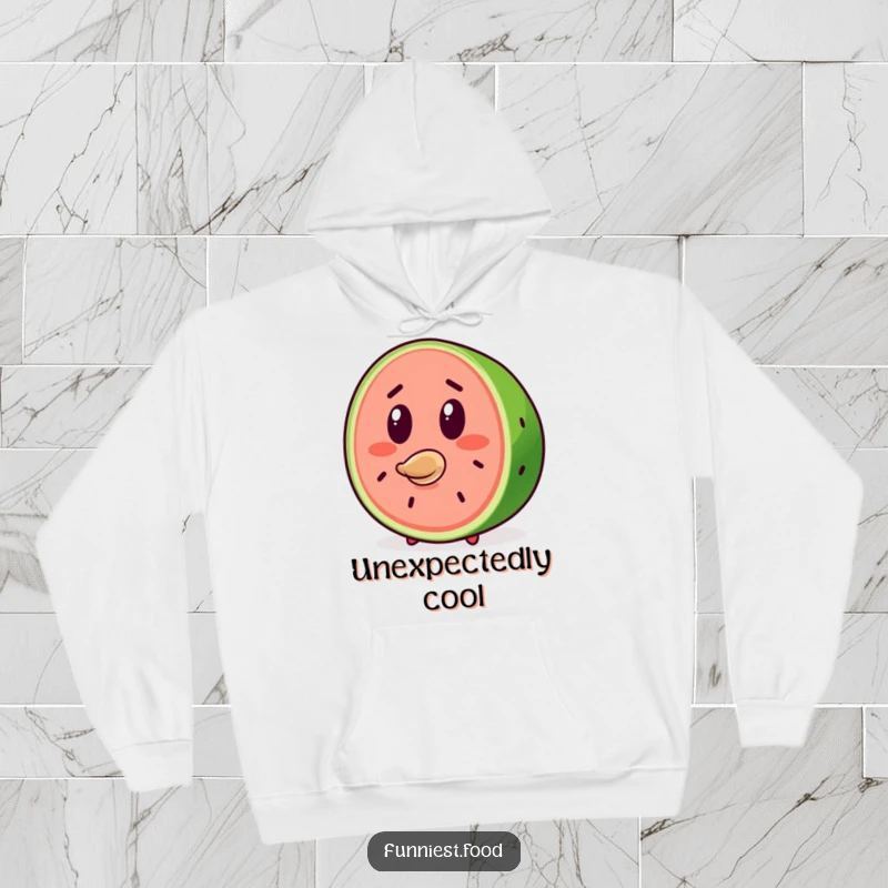 Funny Watermelon Hoodie: A surprised watermelon slice character with a seed flying out its mouth, perfect for cozy humor.